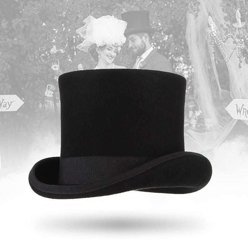 GEMVIE Men 100% Wool Mad Hatter Satin Lined Black Top Hats 6.7" High Topper Hat - Image 3