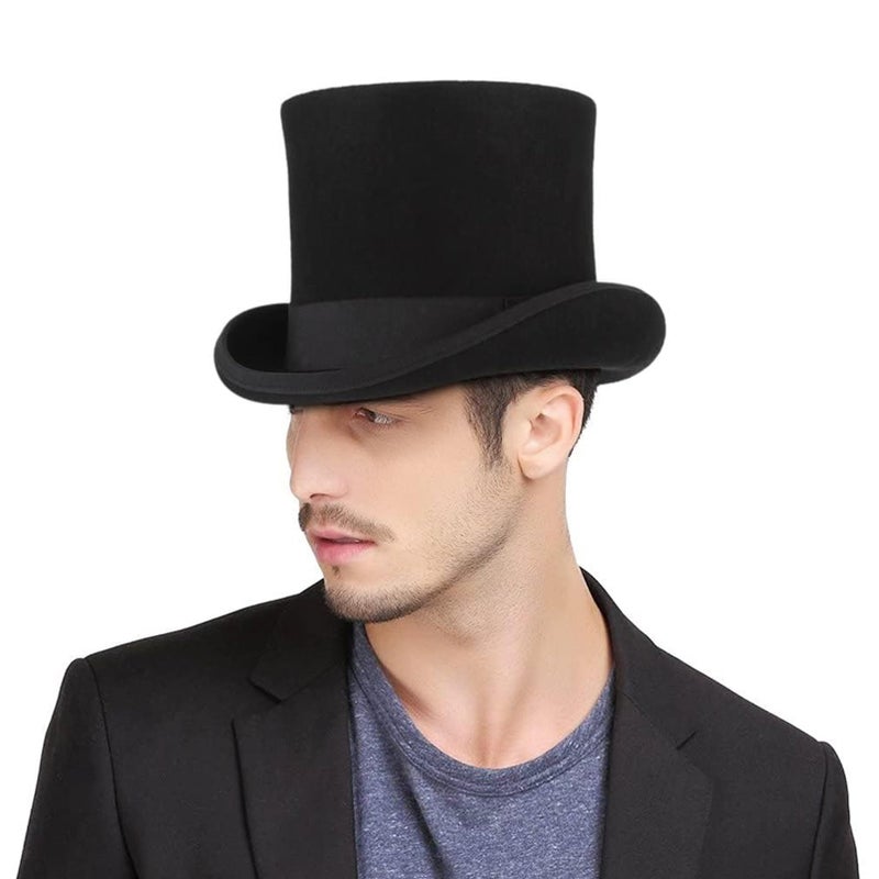 GEMVIE Men 100% Wool Mad Hatter Satin Lined Black Top Hats 6.7" High Topper Hat - Image 2