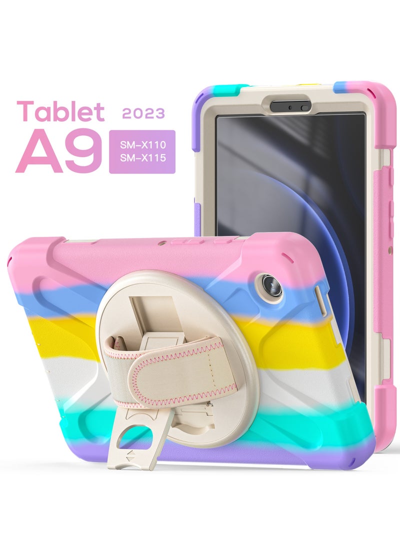 Rock Pow Samsung Galaxy Tab A9 Case 8.7 Inch 2023 SM-X110/X115/X117 for Kids with Screen Protector | Heavy Duty Shockproof Case with Rotating Stand Hand Strap for Galaxy Tab A9 Tablet 2023  - Image 2