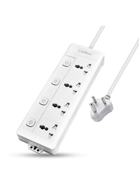 EMBOX 10A Extension Board with Individual Switch 4 SocketsSpike Guard with 3 Meter CablePower Strip Extension Cord with Safety Shutter and Indicator2500W