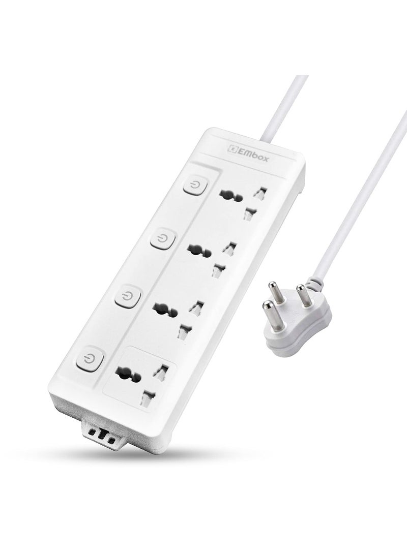 EMBOX - EMBOX 10A Extension Board with Individual Switch 4 SocketsSpike Guard with 3 Meter CablePower Strip Extension Cord with Safety Shutter and Indicator2500W - Image 1