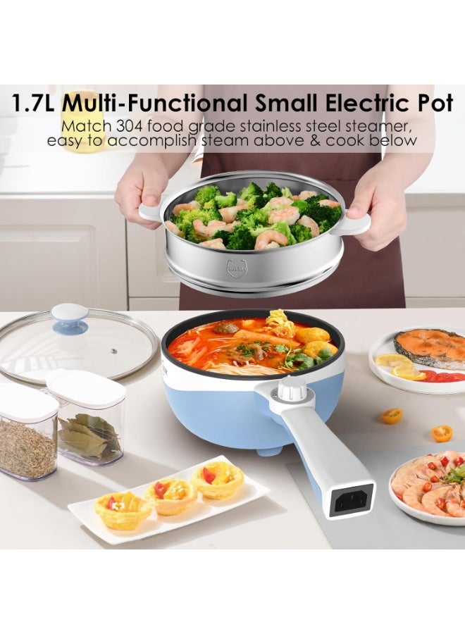 Audecook Electric Hot Pot with Steamer, 1.7L/20cm Multi-Functional Cooker Non-Stick Frying Pan Portable Electric Skillet for Dorm Office for Ramen, Steak, Sauté and Steam - Image 2
