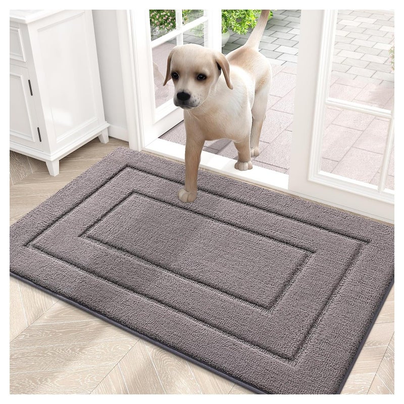 اكسيسن سجادة باب 50 × 80 سم، سجادة باب داخلية وخارجية، مطبخ، حمام، باب أمامي، فناء، ممر، مكتب (رمادي) - Image 1