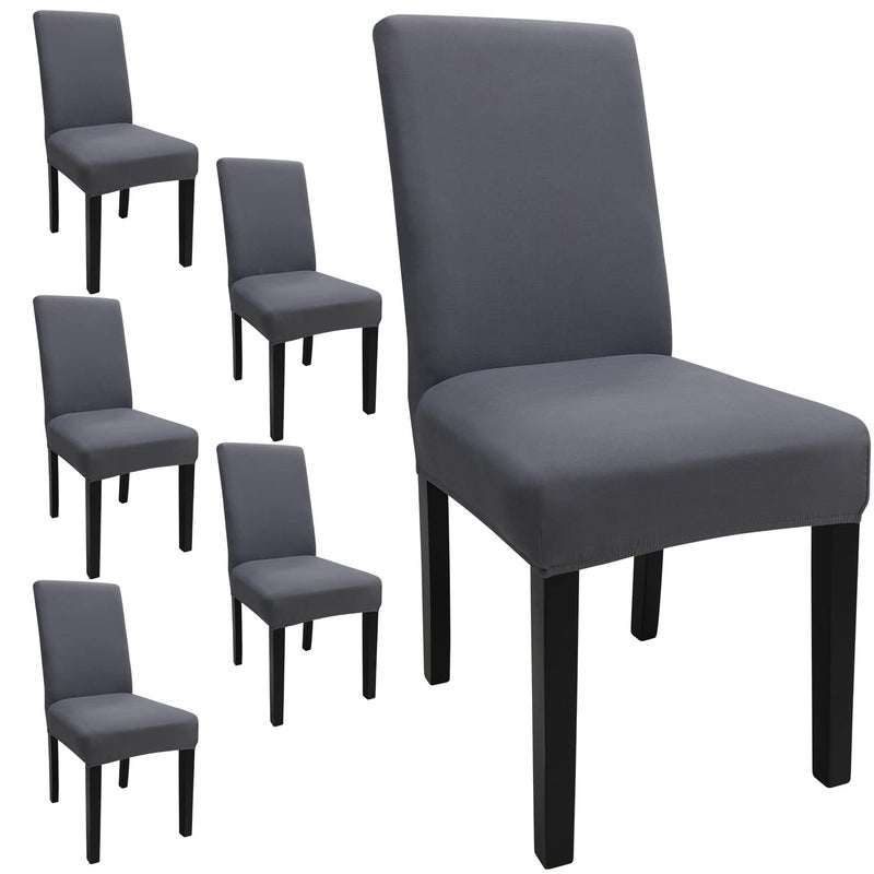Keyroal Dining Room Chair Covers Set of 6  Stretch Solid Color Parsons Chair Slipcovers Spandex Removable Washable Kitchen Chair Protector Cover for Dining Room  Hotel  Ceremony(Grey) - Image 1