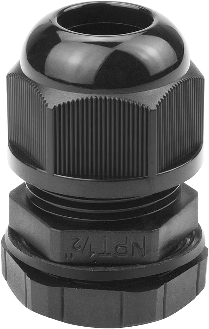 XHF 10 Pcs 1/2" IP68 Strain Relief Nylon Cord Grip Waterproof NPT Cable Glands Adjustable UL Listed and RoHS Compliant (Black) - Image 1