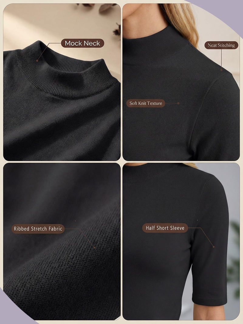 PrinStory Womens Tops Summer Short Sleeve Shirts Business Dressy Casual Pullover Tops for Women 2025 Trendy Black US L - Image 3