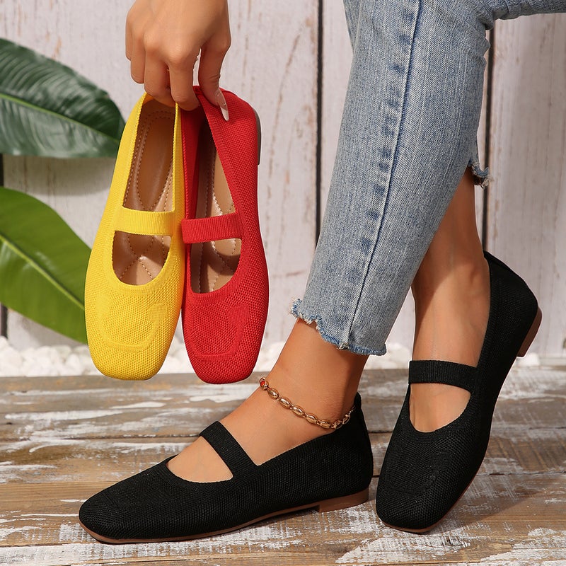 2026 New Large-Size Hollow-Out Fly-Knit Flat Shoes For Women, Breathable Slip-On Square-Toe Work Shoes For All Seasons - Image 2