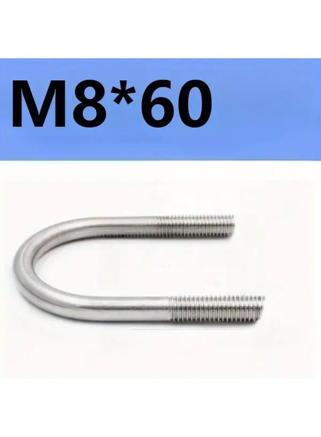 M8x60 براغي U من الفولاذ المقاوم للصدأ، مشابك ثقيلة قابلة للتعديل لتركيب الأنابيب والكابلات، قطعتان - Image 1