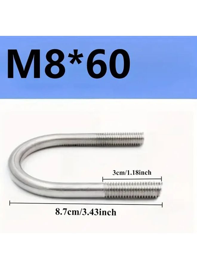 M8x60 براغي U من الفولاذ المقاوم للصدأ، مشابك ثقيلة قابلة للتعديل لتركيب الأنابيب والكابلات، قطعتان - Image 4