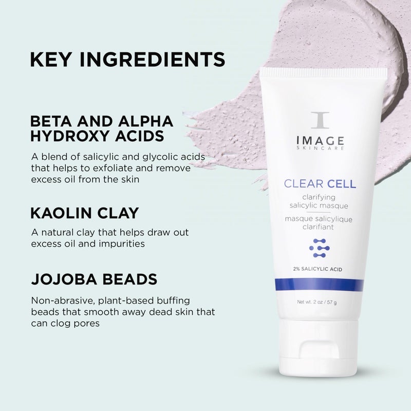 IMAGE Skincare, CLEAR CELL Clarifying Salicylic Masque, Exfoliating Kaolin Clay Facial Mask with Mattifying Effect, Targets Acne Prone Skin, 2oz - Image 4