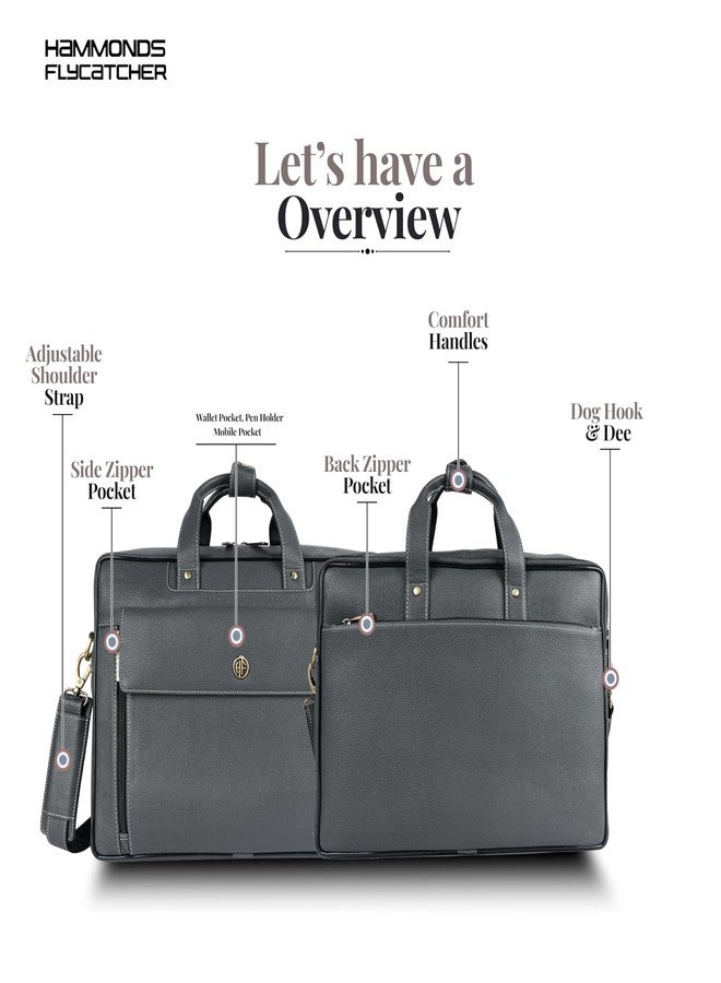 HAMMONDS FLYCATCHER Genuine Leather Office Bag for Men, 15.6" Professional Leather Laptop Bag for Men for Office, Travel, Daily Use, Adjustable Strap & Multi Compartments - 1 Year Warranty - Grey - Image 3