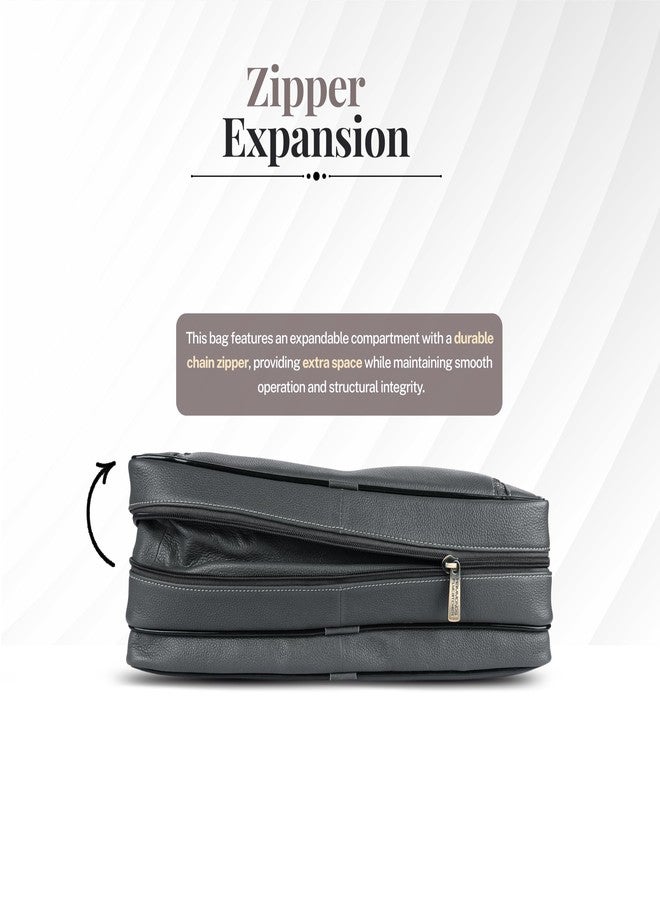 HAMMONDS FLYCATCHER Genuine Leather Office Bag for Men, 15.6" Professional Leather Laptop Bag for Men for Office, Travel, Daily Use, Adjustable Strap & Multi Compartments - 1 Year Warranty - Grey - Image 5