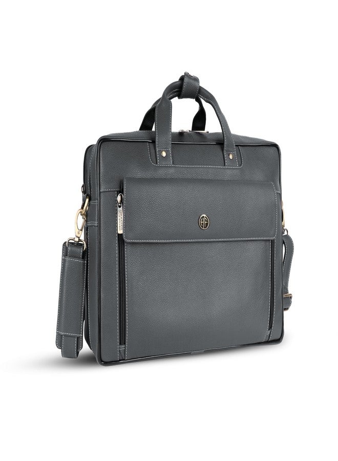 HAMMONDS FLYCATCHER Genuine Leather Office Bag for Men, 15.6" Professional Leather Laptop Bag for Men for Office, Travel, Daily Use, Adjustable Strap & Multi Compartments - 1 Year Warranty - Grey - Image 1