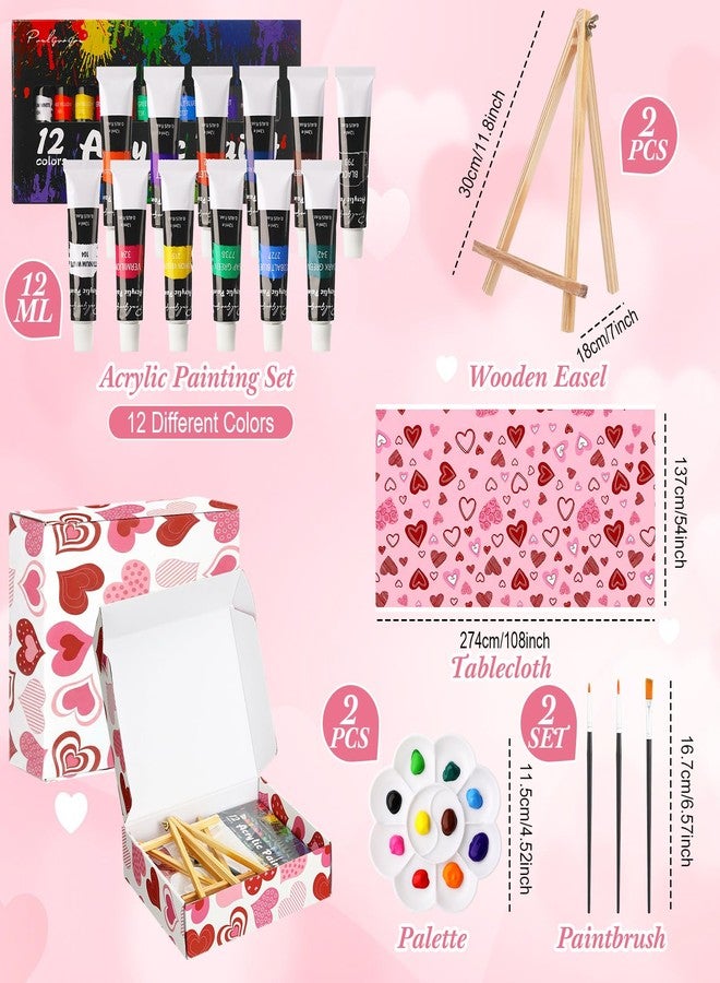 Resurhang 15 Pcs Valentines Sip and Paint Kit for Couples Date Night Pre Drawn Canvas Painting Kit Supplies Pre Printed Stretch Canvas for Anniversary Adults Paint Party(Loving Couples) - Image 4