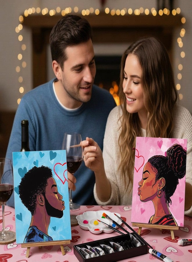 Resurhang 15 Pcs Valentines Sip and Paint Kit for Couples Date Night Pre Drawn Canvas Painting Kit Supplies Pre Printed Stretch Canvas for Anniversary Adults Paint Party(Loving Couples) - Image 5