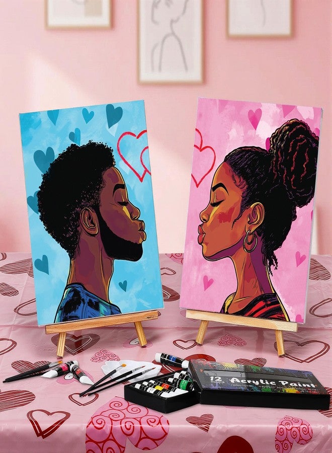 Resurhang 15 Pcs Valentines Sip and Paint Kit for Couples Date Night Pre Drawn Canvas Painting Kit Supplies Pre Printed Stretch Canvas for Anniversary Adults Paint Party(Loving Couples) - Image 2