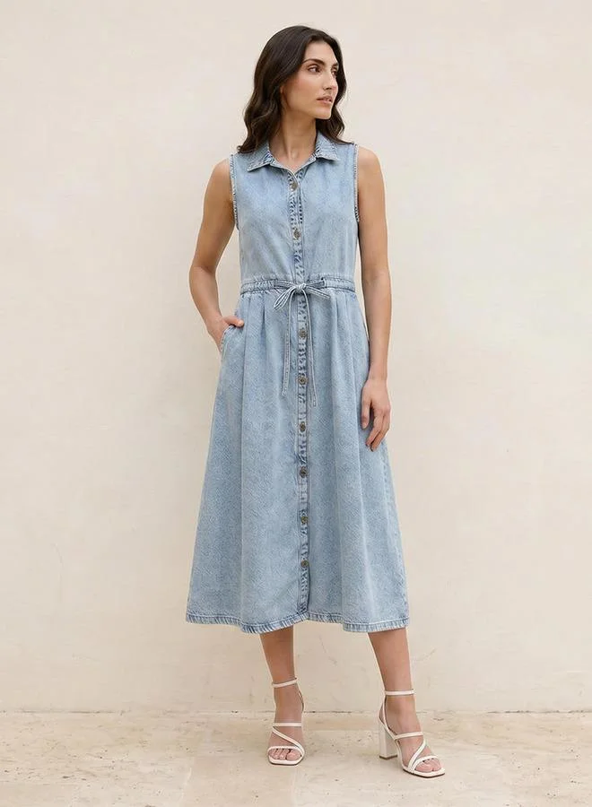 Splash FAV Denim Shirt Dress Drawstring Tie-Up