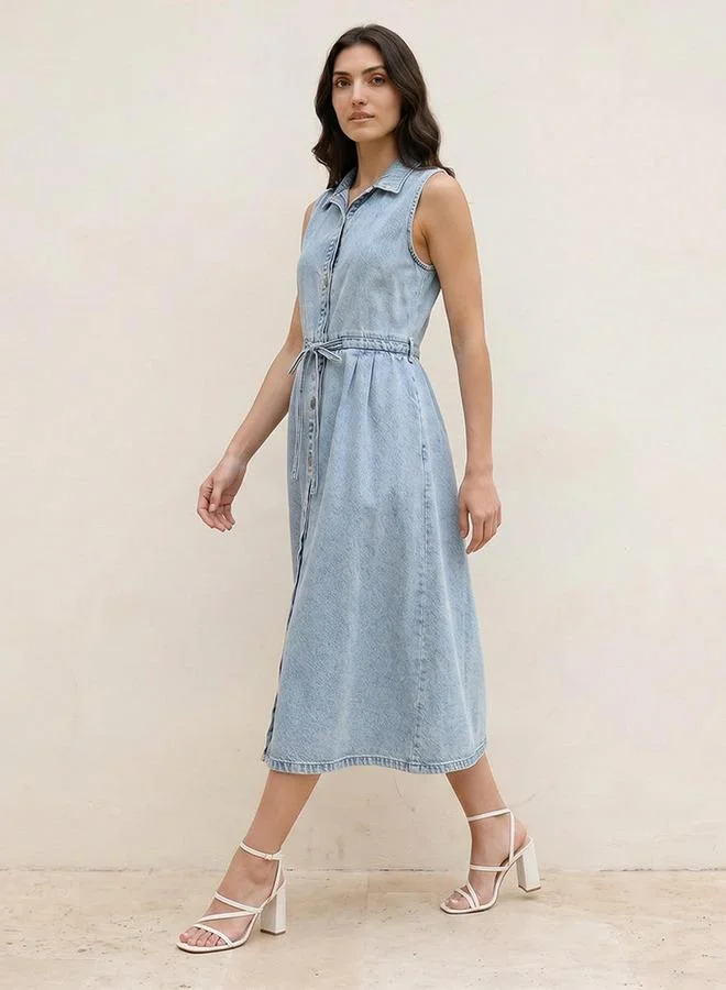 Splash FAV Denim Shirt Dress Drawstring Tie-Up