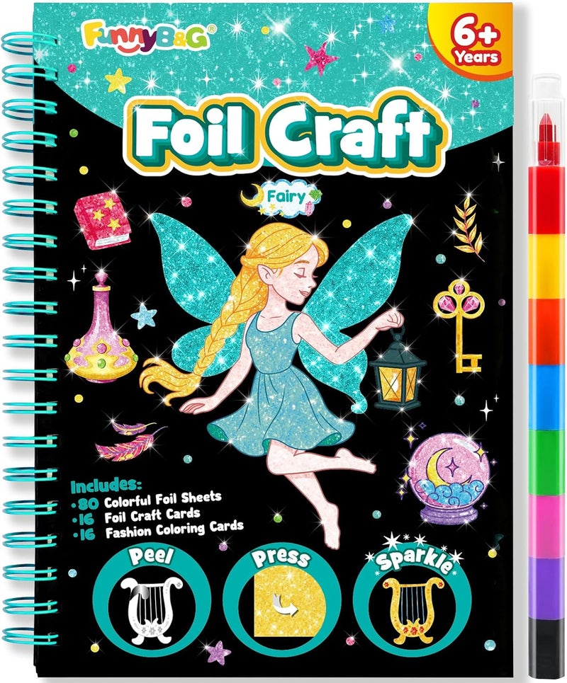 FUNNYB&G Foil Art Kit - Foil Crafts for Kids, Toys for Girls 6-10 Years Old, No Mess Travel Essentials, Kids Toys, Girls Gifts, Birthday Gift, Coloring Books for Kids - Image 1
