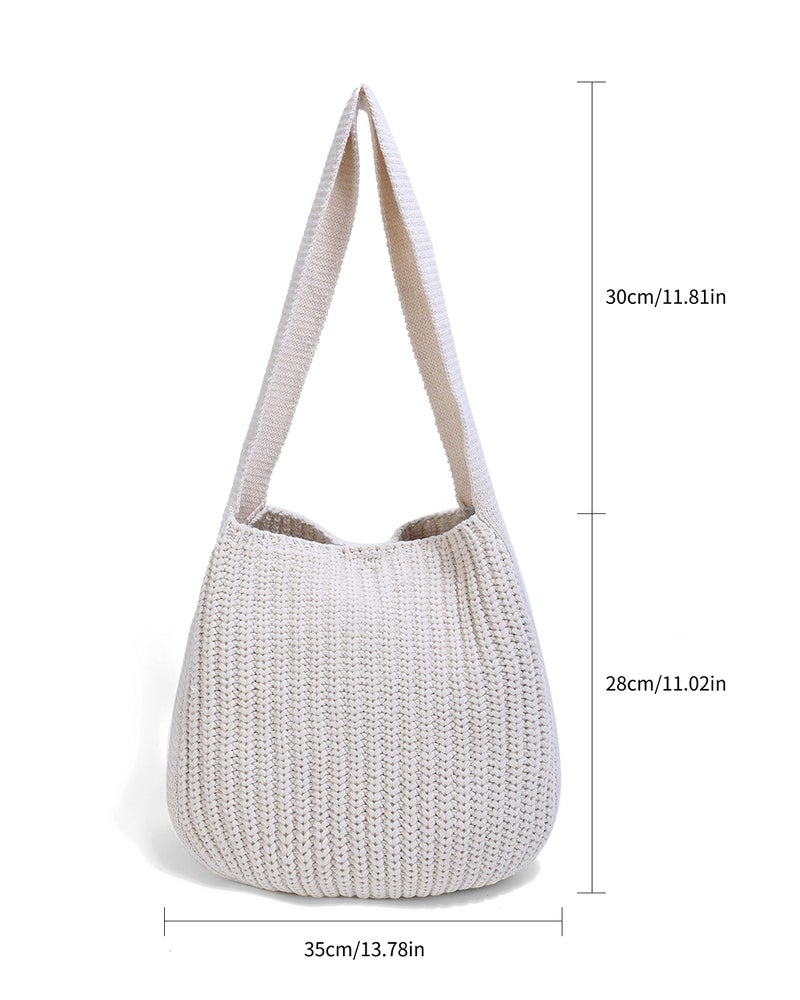 ENBEI Women's Handcrafted Crochet Tote Bag Knit Shoulder bag,All-Season Handwoven Beach Bag, Cute Eco-Friendly Handmade Tote for Shopping, Travel, Daily Use, Gift Box Packaging（White） - Image 2