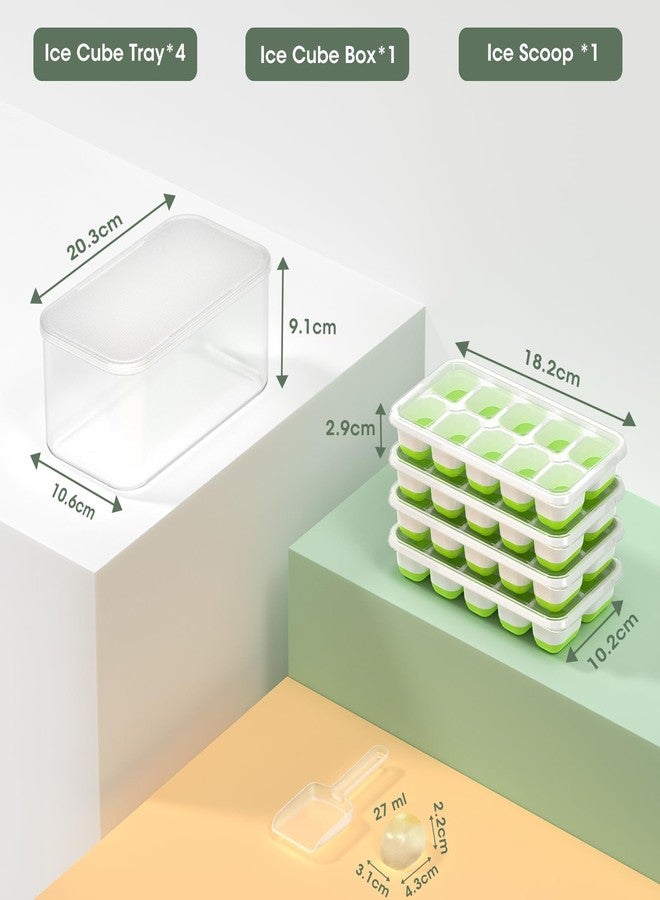 DOQAUS Ice Cube Tray with Lid and Bin, Silicone Ice Cube Trays for Freezer with Ice Box, 4 Pack Ice Trays with Ice Container for Cocktails, Stackable Ice Maker with Storage Ice Bin, Ice Tong & Scoop - Image 5