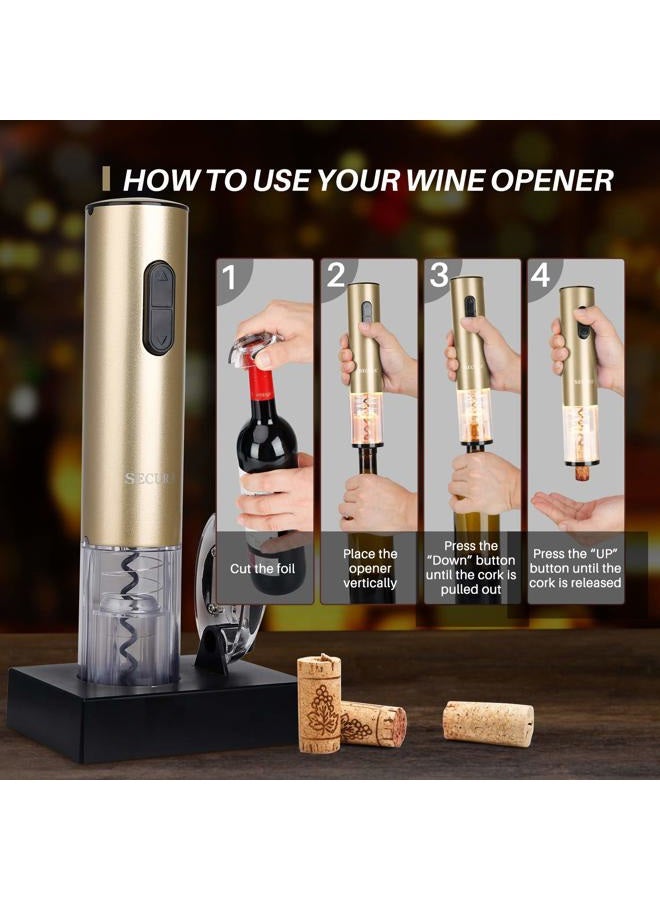 Secura Electric Wine Opener, Automatic Bottle Corkscrew Opener with Foil Cutter, Refillable (Champagne Gold) - Image 3