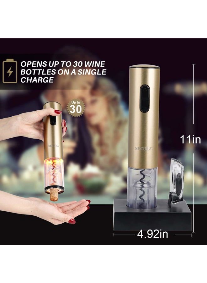 Secura Electric Wine Opener, Automatic Bottle Corkscrew Opener with Foil Cutter, Refillable (Champagne Gold) - Image 4