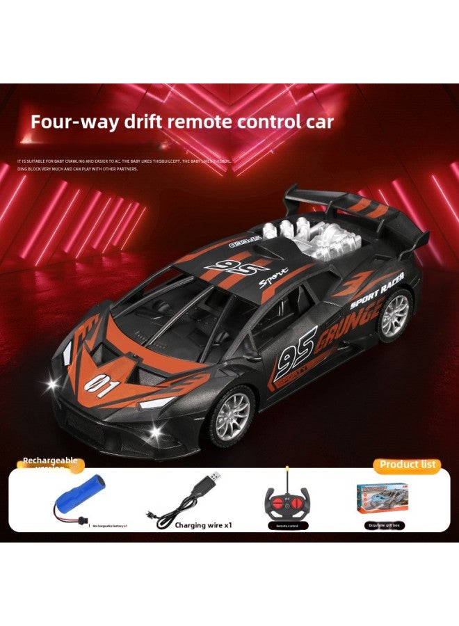 Four-way Remote Control Car Racing Remote Control Car Electric High-speed Car Children's Toy Remote Control Car Boy Toy Car-Color:Orange (charging Version) - Image 1