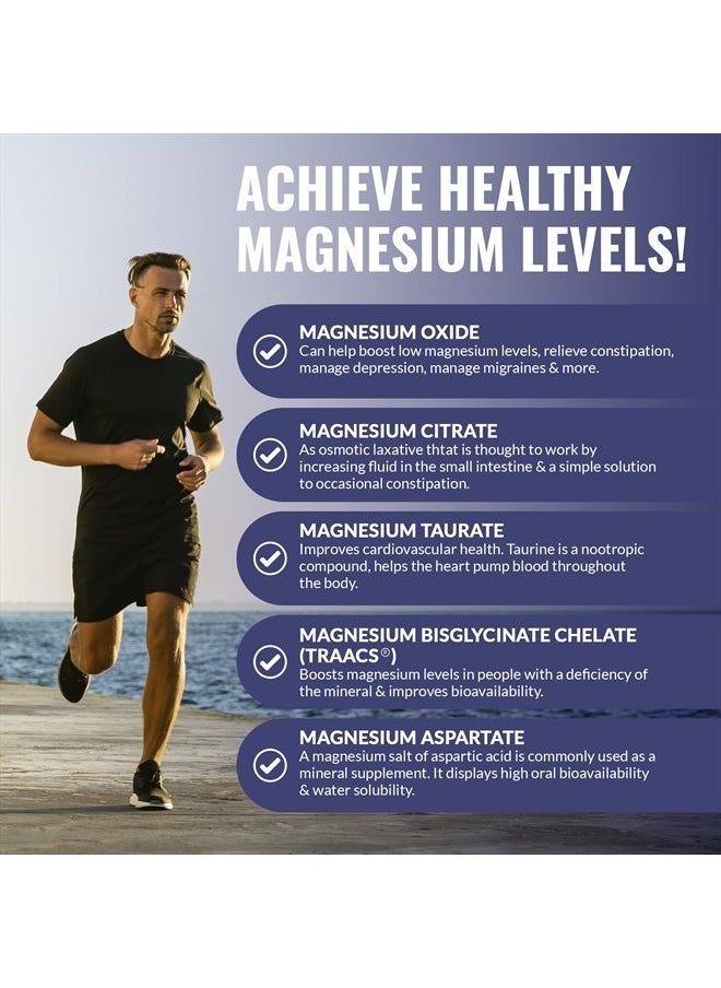 BENEVOLENT NOURISHMENT - Best Magnesium Complex 500mg - 5 Types of Magnesium Glycinate, Oxide, Taurate, Chelate, Magnesium Citrate. Max Absorption Magnesium Supplement for Calm, Sleep, Leg Cramps, Headaches - 4 Months Supply - Image 1