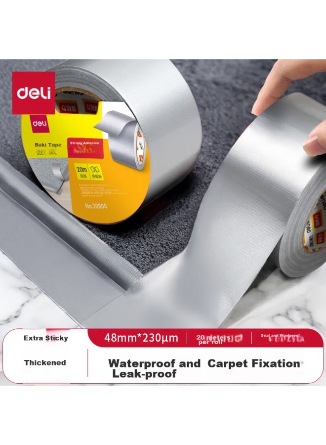 ديلي Deli شريط قماشي متين للغاية، مقاوم للرياح وعالي الالتصاق، مقاوم للاهتراء ومقاوم للماء، 48mm*20m*230μm، لإصلاح السجاد وإغلاق النوافذ، رمادي 1 لفة، 30800 - Image 4