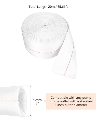 QWORK Backwash Hose 3 ID x 65 FT Flexible Discharge Fire Hose Lightweight Polyester Flat Water Hose Sump Pump Hoses Drain Hose for Outdoor Lawn Garden Park Car Cleaning Pool - Image 3