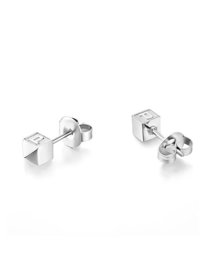 POLICE Cubet Shiny Pyramid stud Earring For Women Silver Color