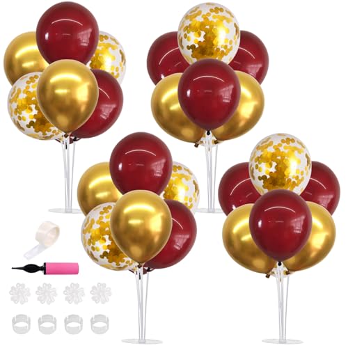 TONIFUL 4 Set Burgundy Red Gold Balloon Centerpieces for TableBalloon Stand Kit for Graduation Decorations 2026Christmas2026 New Years EveAnniversaryCasinoThanksgivingBirthday Decorations - Image 1