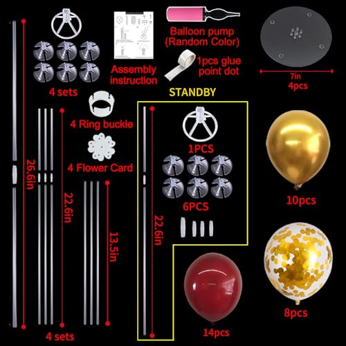 TONIFUL 4 Set Burgundy Red Gold Balloon Centerpieces for TableBalloon Stand Kit for Graduation Decorations 2026Christmas2026 New Years EveAnniversaryCasinoThanksgivingBirthday Decorations - Image 5