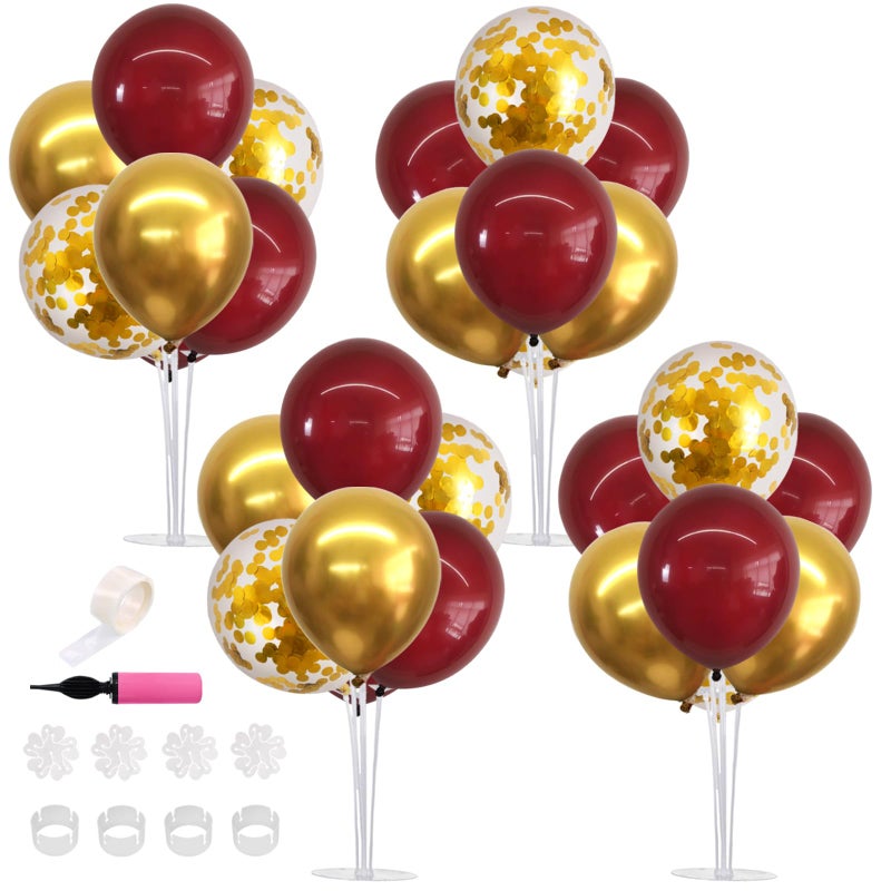 TONIFUL 4 Set Burgundy Red Gold Balloon Centerpieces for TableBalloon Stand Kit for Graduation Decorations 2026Christmas2026 New Years EveAnniversaryCasinoThanksgivingBirthday Decorations - Image 3