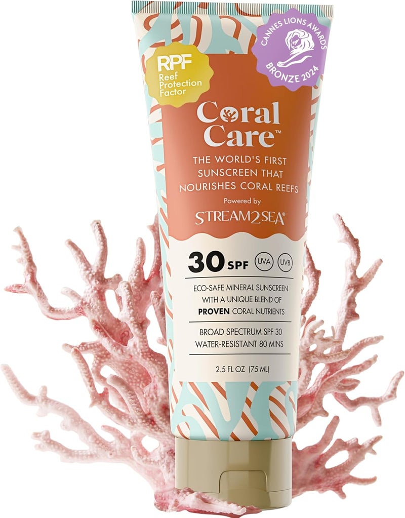 STREAM2SEA Coral Care Reef Safe Sunscreen SPF 30 Travel Size First ReefApproved Natural Mineral Sunblock Boosts Coral Growth WaterResistant NonToxic Biodegradable EcoFriendly 75 ml