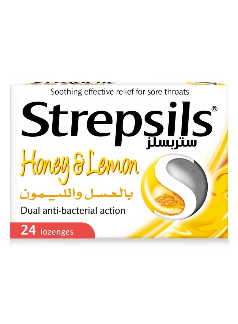 Strepsils Honey And Lemon Dual Anti-Bacterial Action Fast Effective Relief From Sore Throats 24 Lozenges - Image 1
