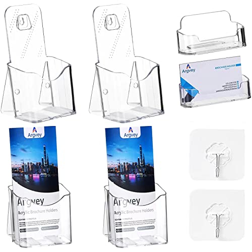 Argvey 4Pcs Acrylic Brochure Holder, Plastic Trifold 4 Inches Wide Pamphlet Holder Wall Mount/Countertop Organizer for Display Flyer, Booklet, Document, Literature - Image 1