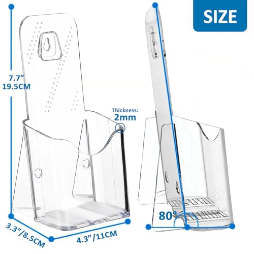 Argvey 4Pcs Acrylic Brochure Holder, Plastic Trifold 4 Inches Wide Pamphlet Holder Wall Mount/Countertop Organizer for Display Flyer, Booklet, Document, Literature - Image 3