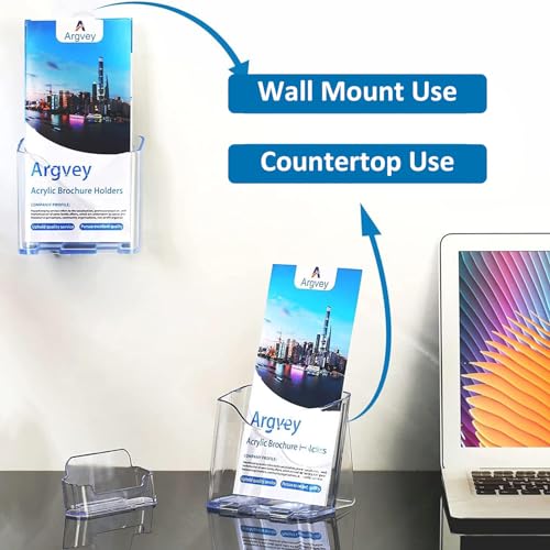 Argvey 4Pcs Acrylic Brochure Holder, Plastic Trifold 4 Inches Wide Pamphlet Holder Wall Mount/Countertop Organizer for Display Flyer, Booklet, Document, Literature - Image 4