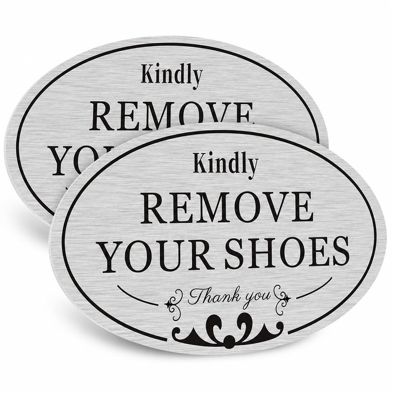CARGEN 2 PACK Kindly Remove Your Shoes Oval Please Take Off Your Shoes No Shoes Sign Decal Sticker Home House Door Sign 6.3" x 3.8" - Image 1