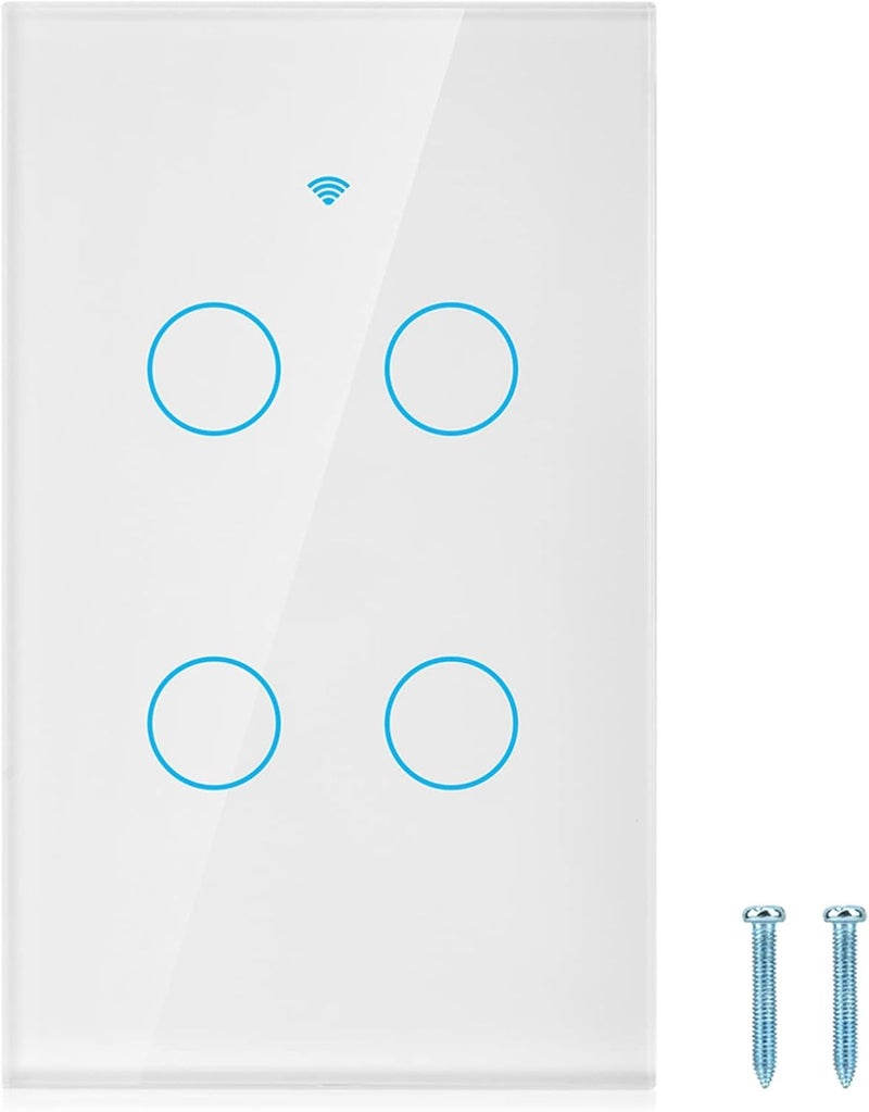 klarako 4-Way Smart WiFi Switch Wall Light Control Touch Screen Switch WiFi Remote Control Switch Voice Control Switch Single Circle for Alexa Google Home SIRI(US White) - Image 1
