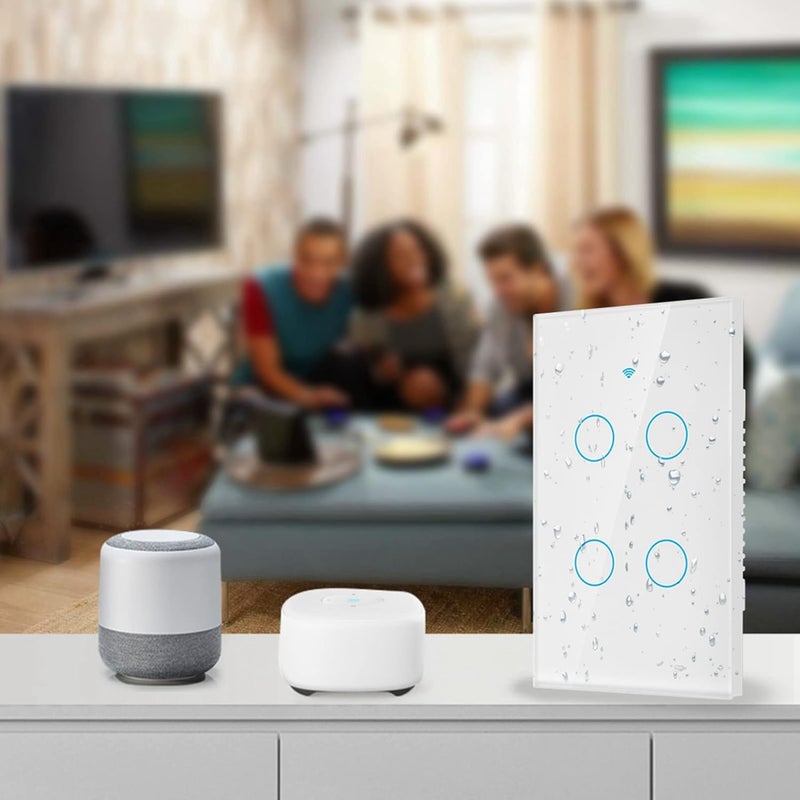 klarako 4-Way Smart WiFi Switch Wall Light Control Touch Screen Switch WiFi Remote Control Switch Voice Control Switch Single Circle for Alexa Google Home SIRI(US White) - Image 3