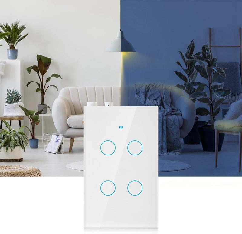 klarako 4-Way Smart WiFi Switch Wall Light Control Touch Screen Switch WiFi Remote Control Switch Voice Control Switch Single Circle for Alexa Google Home SIRI(US White) - Image 5