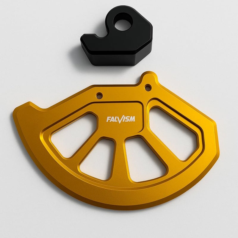 Pit Stop Motorcycle Front Brake Disc Guard, Universal Rotor Protector, Gold Aluminium, Blue Wheel Compatible (Golden) - Image 1