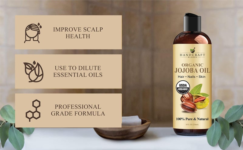 Handcraft Blends USDA Organic Jojoba Oil | Cold-Pressed | 8 Fl Oz | 100% Pure & Natural | for Hair, Skin & Face | Premium Grade Carrier Oil | for Massage & Aromatherapy | Hexane-Free - Image 4