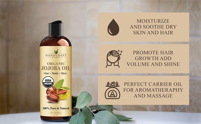 Handcraft Blends USDA Organic Jojoba Oil | Cold-Pressed | 8 Fl Oz | 100% Pure & Natural | for Hair, Skin & Face | Premium Grade Carrier Oil | for Massage & Aromatherapy | Hexane-Free - Image 5