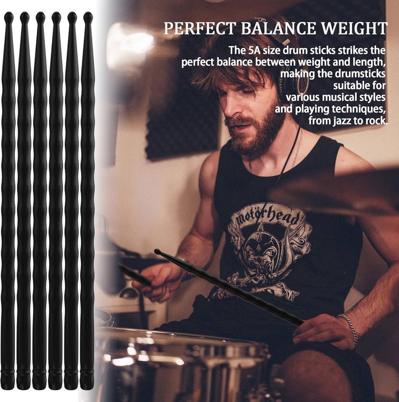 ARLX Drum sticks 5a drumsticks (3 Pair Black) - Image 4