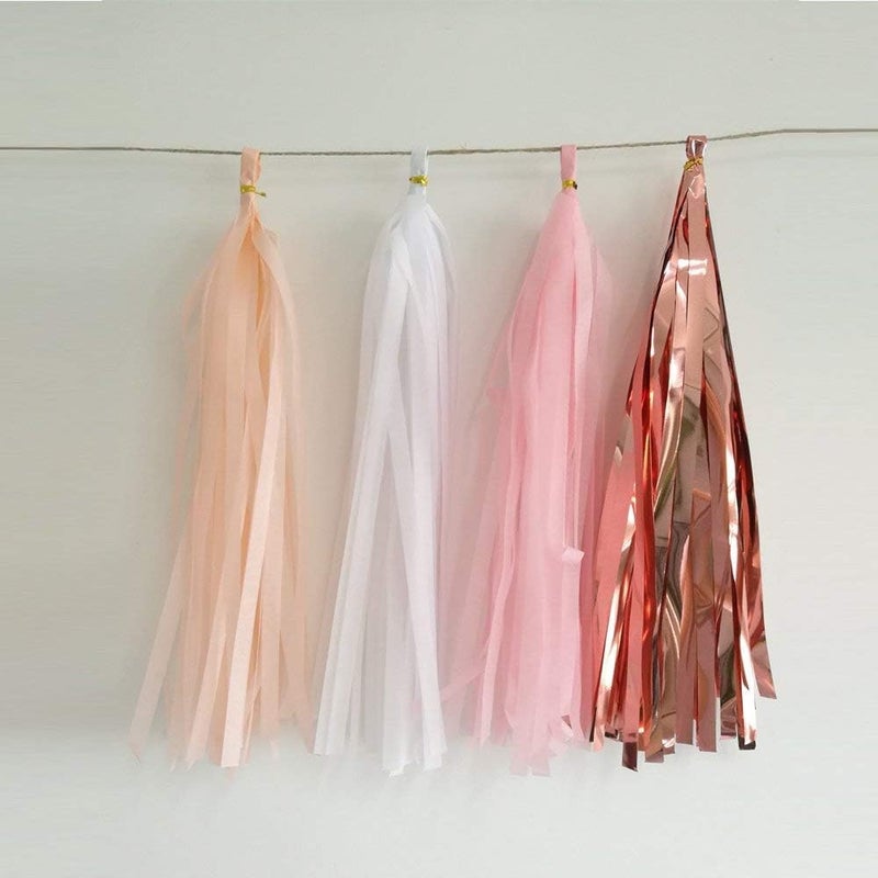 ZOOYOO Pink Shiny Tassel Garland Tissue Paper Tassel Banner,Table Decor,DIY Kits for Tassels Party Decoration,Pack of 20(Rose Gold, Peach, Light Pink, White) - Image 3