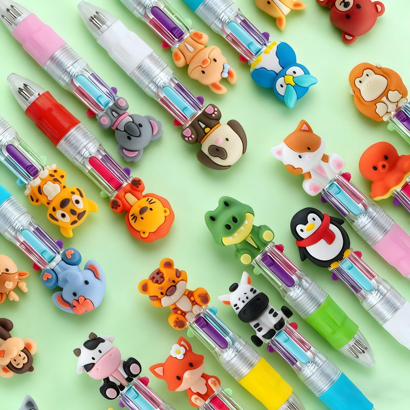 DMIGHT Mini Safari Animal Multicolor Pens in One 4-in-1 Cute Pens Bulk for Kids, Ballpoint Pen for Birthdays and Children's Parties, Fun Gifts Assorted Ink Kawaii Pen (24, Multicolor, 24) - Image 3